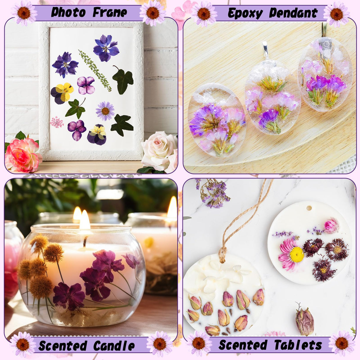 Nuanchu 167 Pcs Real Dried Pressed Flowers Natural Dried Flowers Colorful Dry Daisy Flowers Mixed Dried Flowers for DIY Candle Resin Nails Jewelry Pendant Crafts Floral Art (Purple) Nuanchu