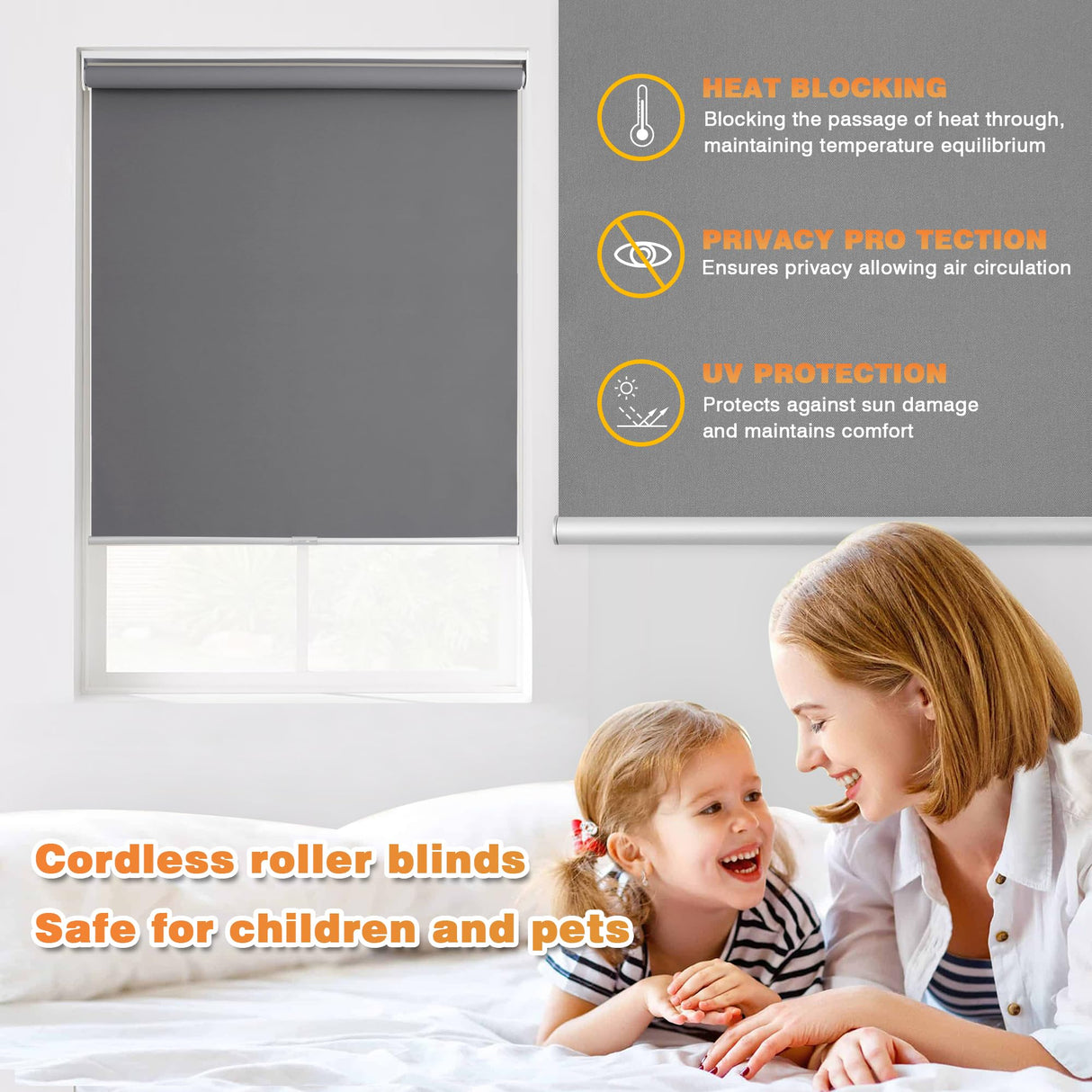 Blackout Roller Shades for Windows, Cordless Free-Stop Blinds with Thermal Insulated,UV Protection Fabric. Pull Down Room Darkening Door Blinds for Home, Office Easy to Install(23" W x 72" H,Grey) BWEROCIQ