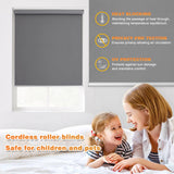 Blackout Roller Shades for Windows, Cordless Free-Stop Blinds with Thermal Insulated,UV Protection Fabric. Pull Down Room Darkening Door Blinds for Home, Office Easy to Install(23" W x 72" H,Grey) BWEROCIQ