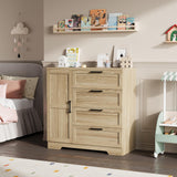 GarveeHome Wood Armoire Wardrobe Closet with 4 Drawers and Door, 43.3 in H Bedroom Wardrobe Cabinet with Hanging Rod, Clothing Storage Cabinets, 4 Drawers Dresser with Storage Closet, Natural Oak GarveeHome