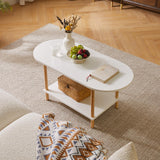 Aibiju Oval Coffee Table White, Small Wooden Coffee Table for Small Space, Tea Table Stand 35 * 16 * 17 inches, 2 Tier Center Table for Living Room White YD-012W Aibiju