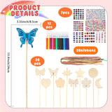 Kugliwa 59 Pcs Princess Fairy Wands Craft Kit DIY Wooden Fairy Wands Include 20 Unfinished Fairy Wands 7 Gem Stickers 20 Ribbons 12 Markers for Birthday Party Supply Kugliwa