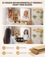LIVELYGLOW Small Vanity Desk Set with Square Mirror and Light- Vanity Desk with Drawers- Wood LIVELYGLOW