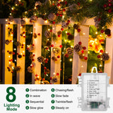 Christmas Pine Lighted Garland Decor, 9.8 Ft 60 LEDs Red Berry Pine Cone Battery Operated Christmas Garland Lights with 8 Modes, Remote Control for Mantle Fireplace Stairs Xmas Tree Indoor Decor Minetom