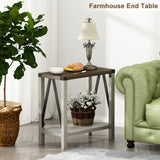 ChooChoo Farmhouse End Table for Small Spaces, Narrow Side End Table with Storage Shelf, Rustic A-Design Nightstand Sofa Table for Living Room, Bedroom (White & Brown) ChooChoo