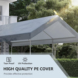 Outsunny 10' x 20' Party Tent and Carport, Height Adjustable Portable Garage, Outdoor Canopy Tent 8 Legs Without Sidewalls for Car, Truck, Boat, Motorcycle, Bike, Garden Tools, Gray Outsunny