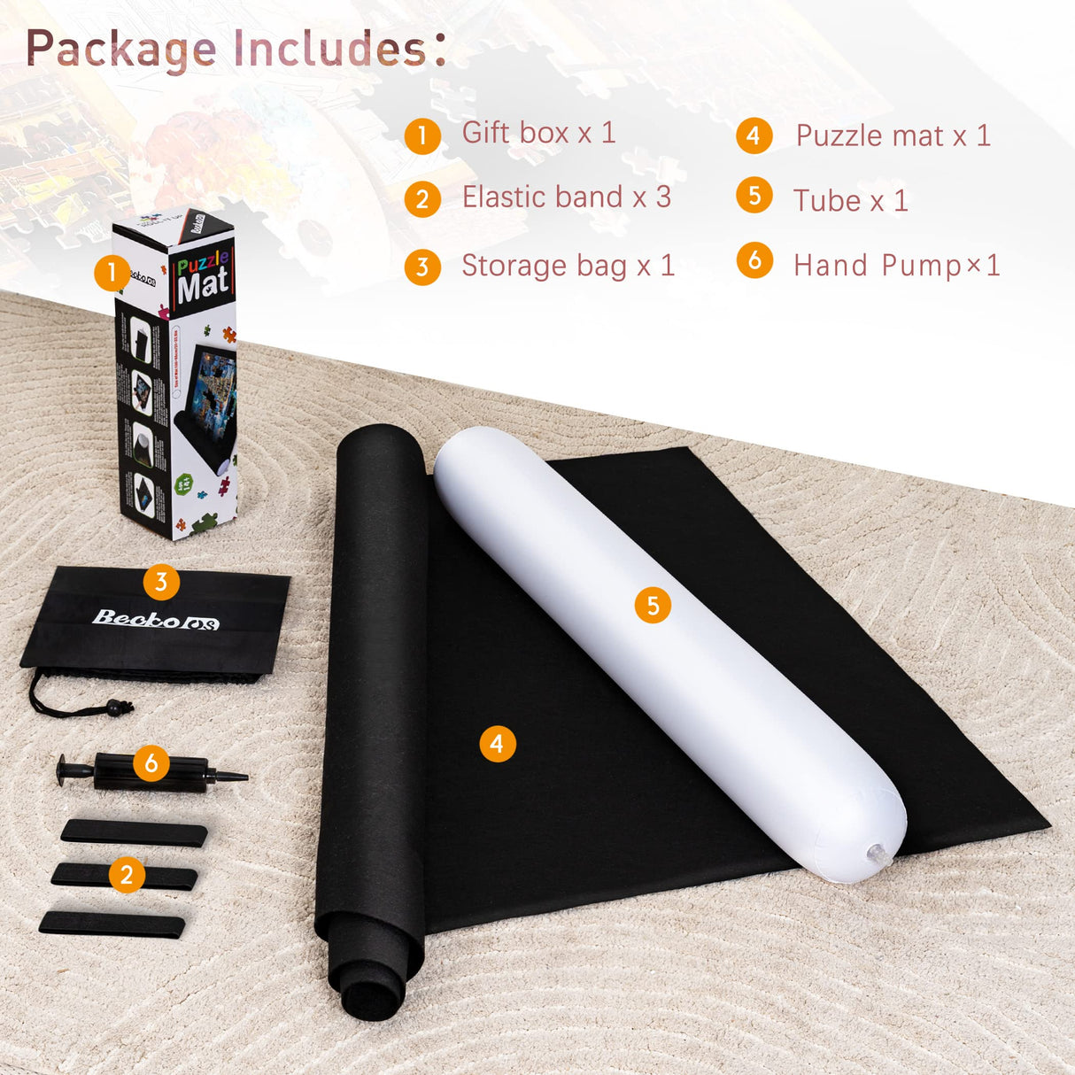 Becko US 2000-Pc Jigsaw Puzzle Mat Roll Up with Black Pump & Drawstring Storage Bag, Black Felt Mat for Easy Transport & Storage, Portable Puzzle Saver for 2000 1500 1000 500 Pieces Jigsaw Puzzles Becko US