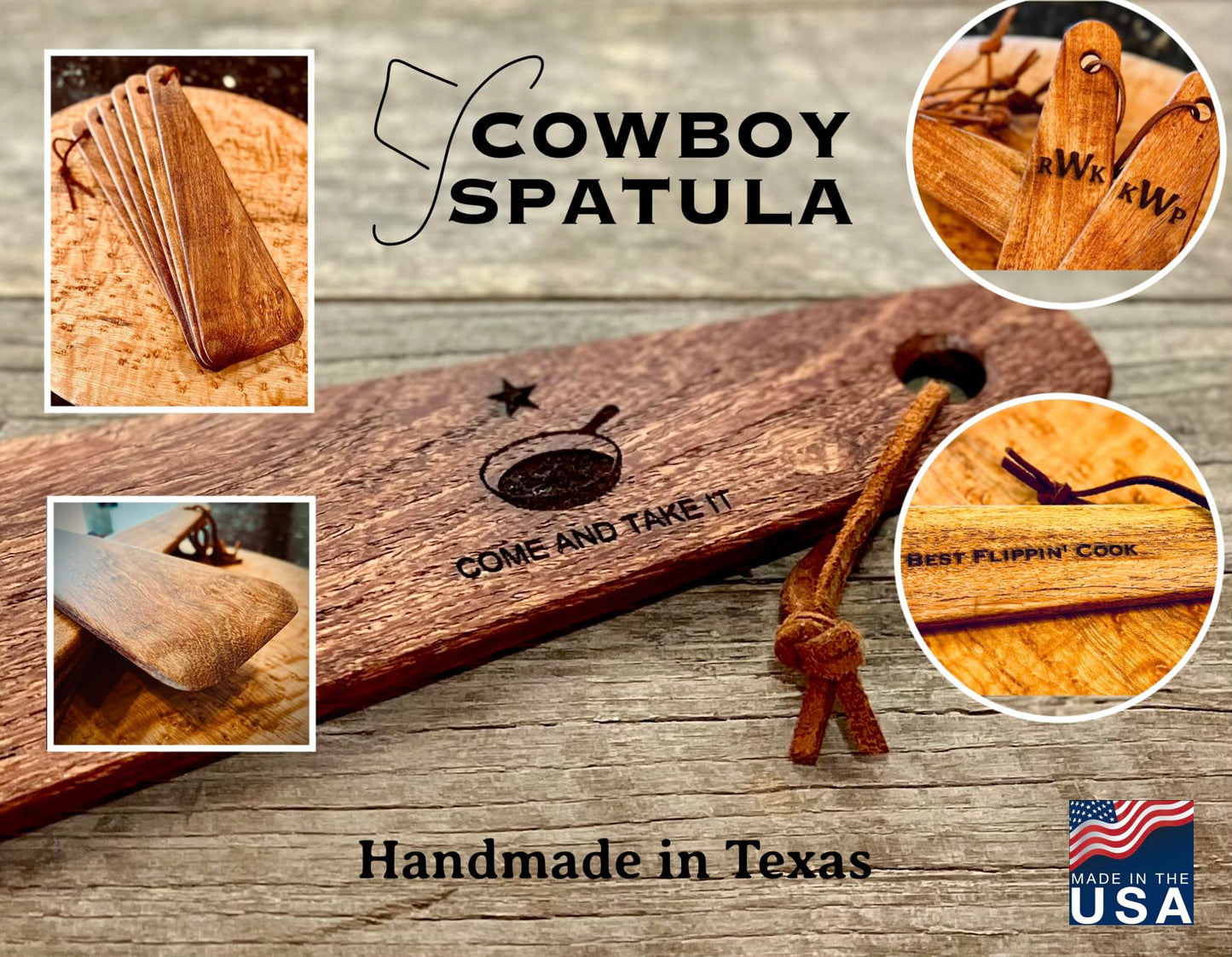 COWBOY SPATULA Mesquite Wood Spatula - Original Handmade in Texas Made in USA For Non stick Frying Pan, Cast Iron Skillet, griddle, baking, stainless steel (Original - Plain - No personalization)