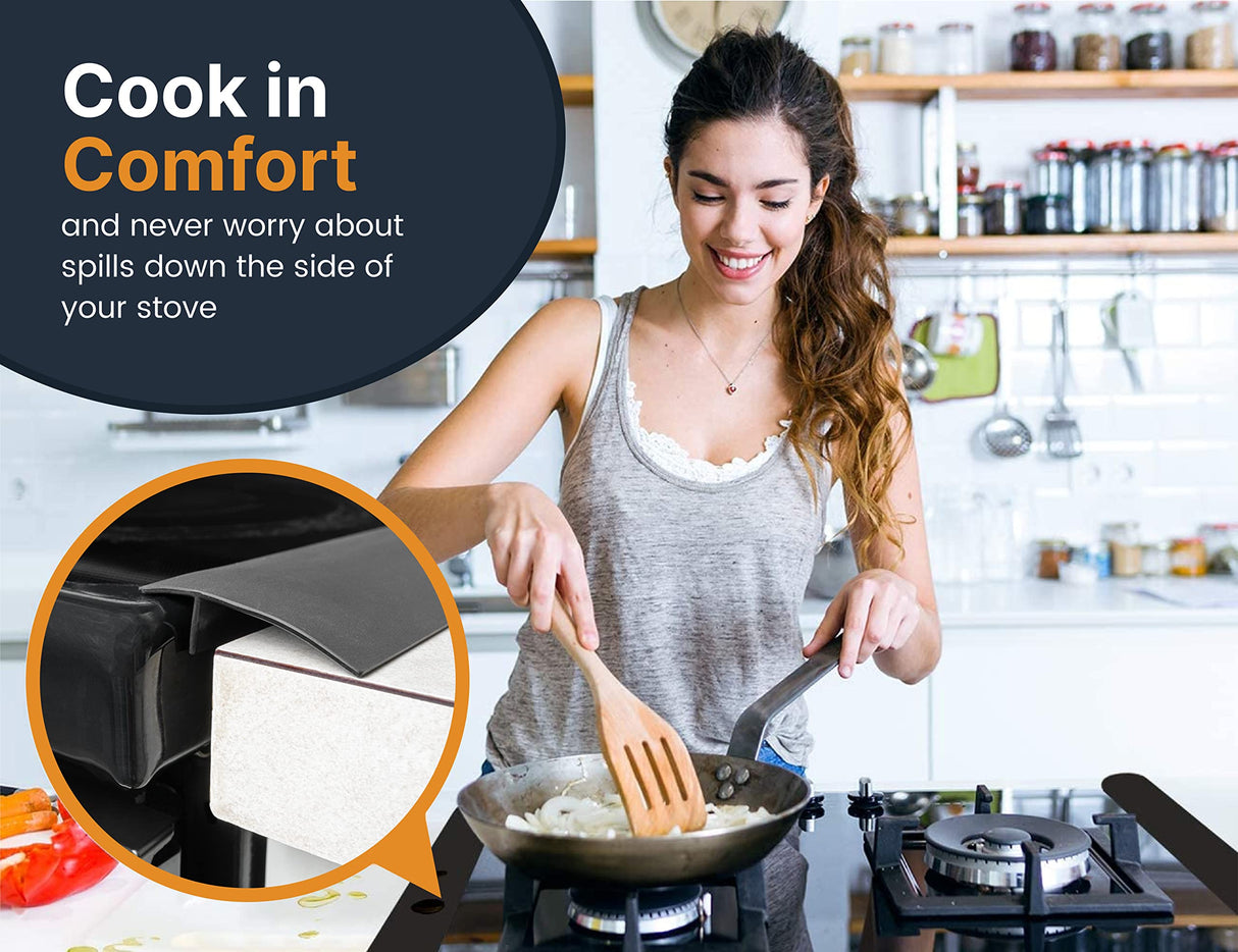 Linda’s Essentials Silicone Stove Gap Covers (2 Pack), Heat Resistant Oven Gap Filler Seals Gaps Between Stovetop and Counter, Easy to Clean Stove Gap Guard (21 Inches, Black) Linda's Essentials