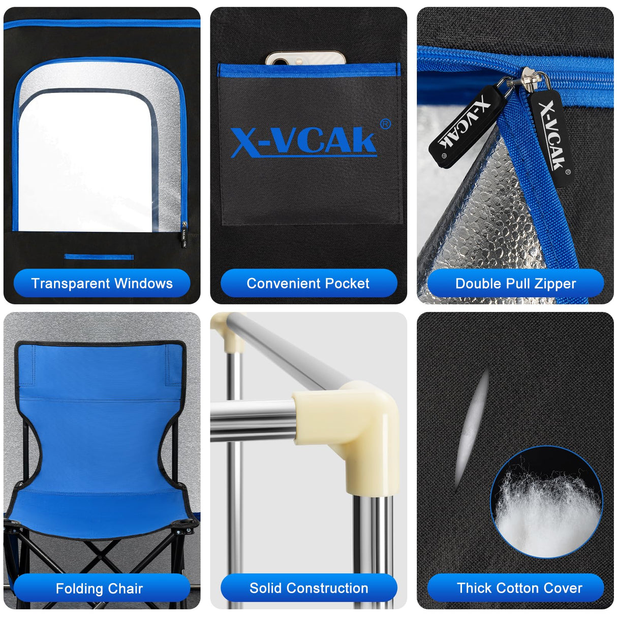 X-Vcak Portable Steam Sauna, Portable Sauna for Home, Sauna Tent Sauna Box with 2.6L Steamer, Remote Control, Folding Chair, 9 Levels, Black with Blue, 2.6’ x 2.6’ x 5.9’ X-Vcak