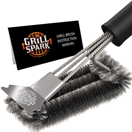 BBQ Grill Brush and Scraper 18" | Stainless Steel Cleaning Brush Accessories | Best for Weber Gas, Charcoal, Porcelain, Cast Iron, All Grilling Grates Grill Spark