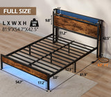 Furnulem Industrial Full Bed Frame with LED Lights & USB Charging Station Furnulem