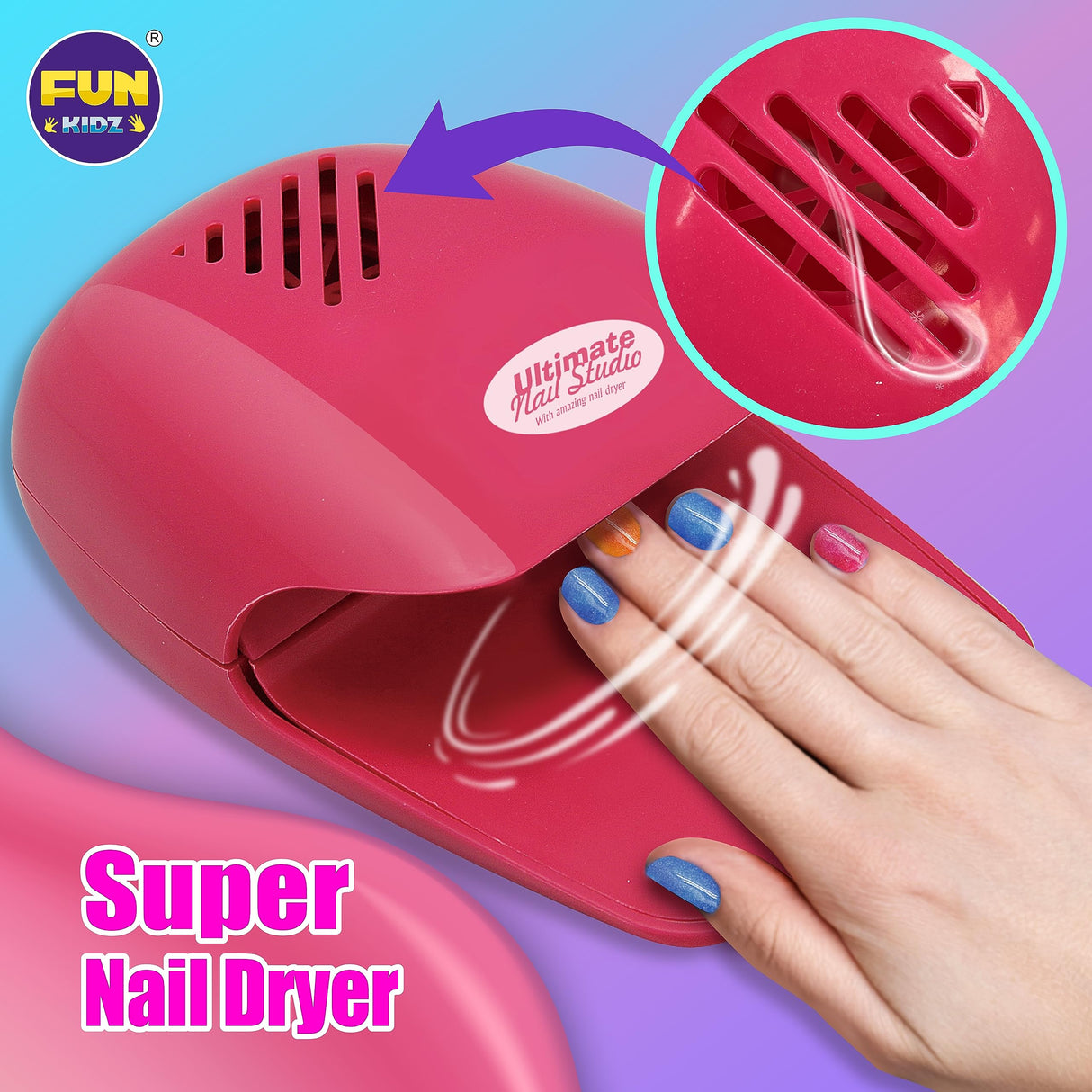 Kid Nail Art Kit for Girls, FunKidz Nail Studio Kits Size 17.91Wx12.4L with Peelable Nail Polish Nail Dryer Teens Makeup Mani Pedi Set Spa Party Gift FUN KIDZ