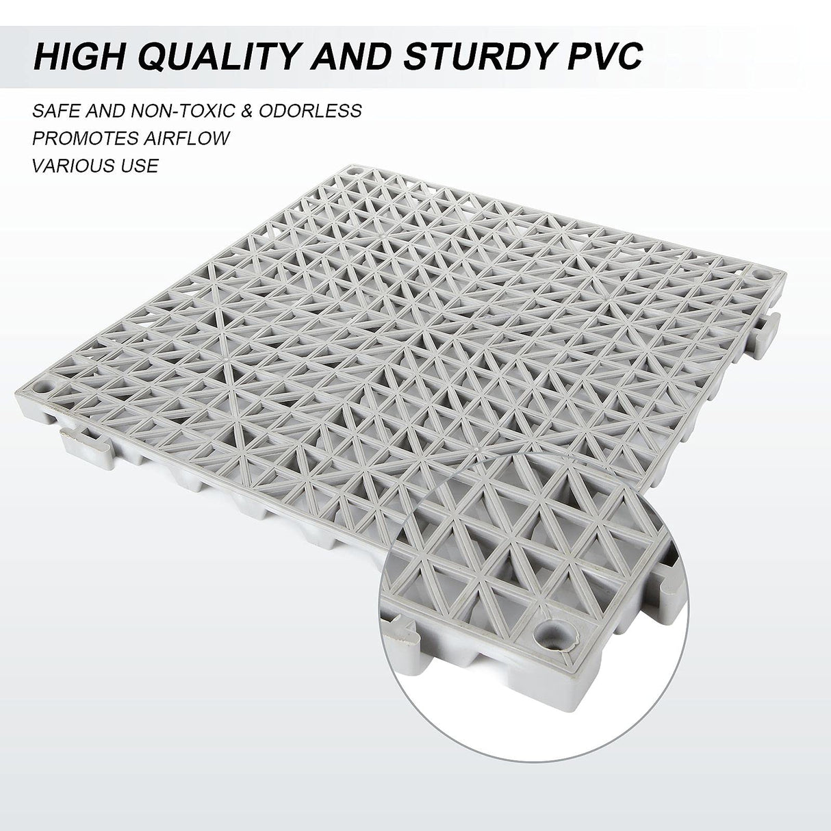 12 Pack 12" x 12" Interlocking Rubber Bathroom Flooring Tiles Non-Slip Splicing Waterproof Mat Modular Interlocking Cushion Mat for Drain, Deck, Pool, Patio, Balcony, Shower, Kitchen, Yard (Gray) FengWu