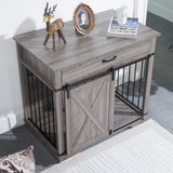 Wooden Dog Cage Furniture Style Farmhouse Dog Crate Side End Table Indoor Dog Kennel with Drawers Sliding Barn Door Cage for Dog, Waterproof, Resistant Scratch, All Breed Sizes Generic