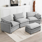 ROWHY Oversized Modular Sectional Sofa with Movable Ottoman, 112 Inch 4 Seat Modern Corduroy Sofa Set, Convertible L Shaped Couch for Living Room and Office, Light Grey ROWHY