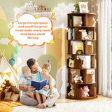 Aheaplus 6 Tier Rotating Bookshelf, Wood Spinning Bookshelf Tower, Round Revolving 360 Bookcase, Narrow Turning Book Shelf Rolling Corner Organizer for Small Space, Bedroom, Office, Rustic Brown Aheaplus