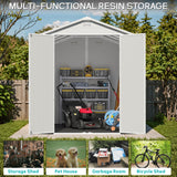 Greesum 6×10FT Plastic Outdoor Storage Shed with Floor, Resin Storaged Sheds with Lockable Double Door, Windows & Vents, All-Weather Tool Sheds for Garden, Backyard, Patio, Light Gray Greesum