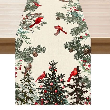 XCHI Cardinal Birds Winter Pine Tree Christmas Xmas Table Runner Table Decoration for Home Kitchen Dining Holiday Decor 13x72 Inch XCHI