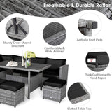 Tangkula 7 Pieces Patio Furniture Set, Outdoor Sectional Rattan Sofa Set with Cushions, All Weather Wicker Conversation Couch Set w/Dining Table & Ottomans for Backyard Garden Poolside (Black) Tangkula