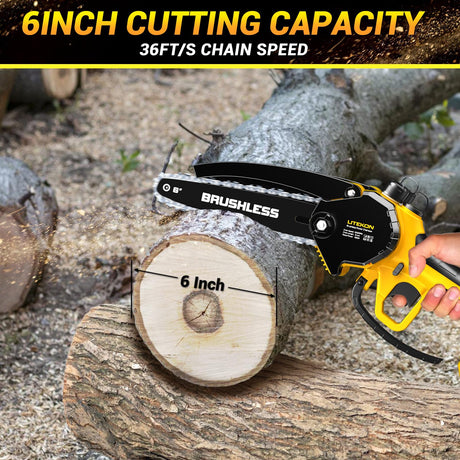 Cordless Mini Chainsaw, 1000W High Power Brushless Power Chainsaw, 2025 Upgraded 6 Inch Electric Chain Saw with 4000mAh Lithium-Ion Battery and Charger for Garden Yard Tree Branch Wood Cutting LITEKON