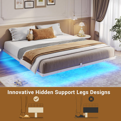 Hasuit King Size Floating Bed Frame with LED Lights - Metal Platform, Easy Assembly, No Box Spring Needed - WoodArtSupply