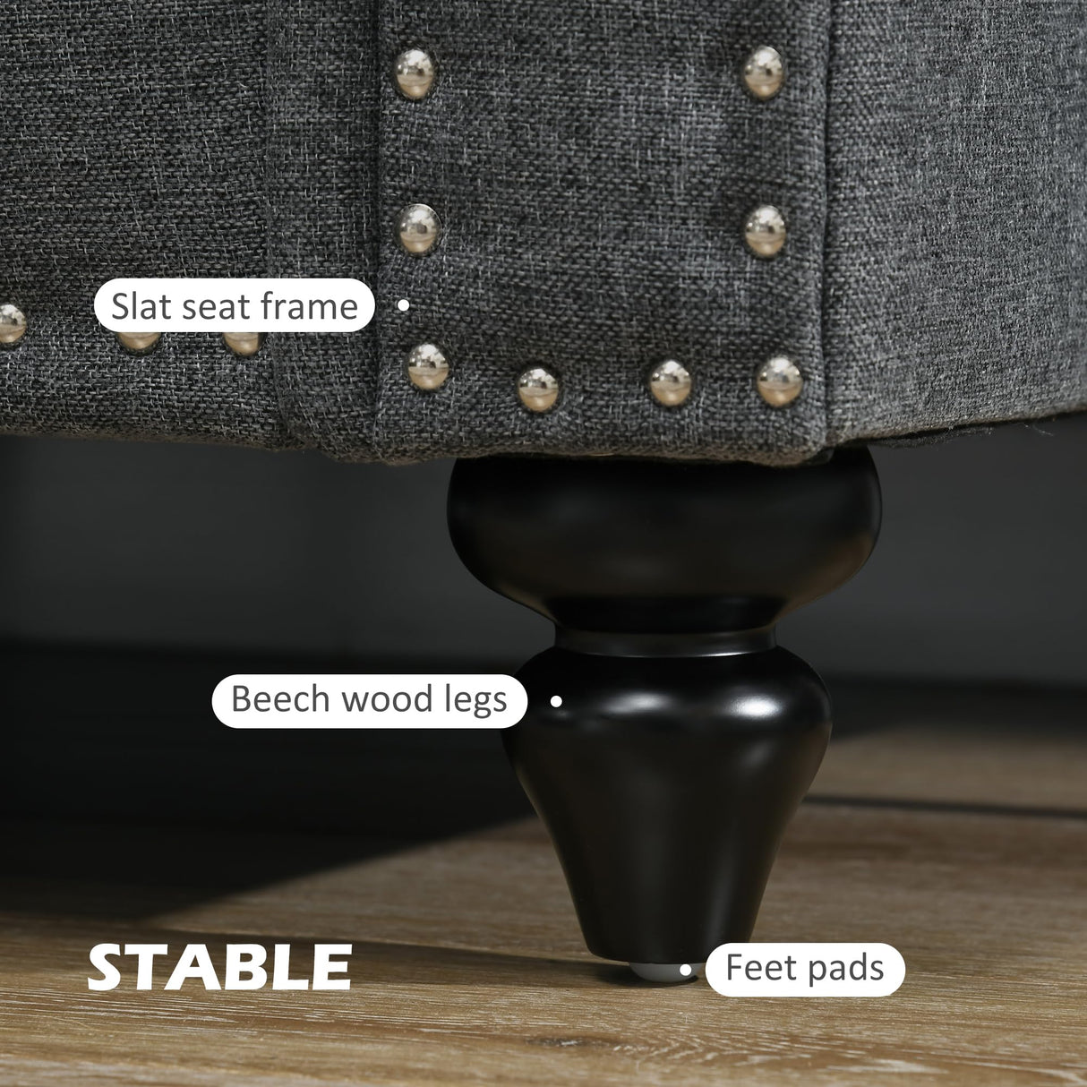 HOMCOM 61" Loveseat Sofa, Mid Century Modern 2 Seater Small Couch with Nailhead Trim, Rolled Arm, Fabric Upholstered Love Seat for Living Room and Bedroom, Charcoal Gray HOMCOM