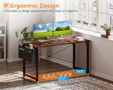 ODK Computer Desk Large Office Desk, 48 Inch Gaming Desk with Storage, Modern PC Desk Work Table with Headphone Hook for Home Office, Deep Brown ODK