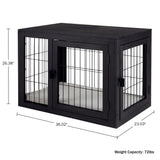 Furniture-Style Dog Crate - Acacia Wood Kennel for Medium Dogs with Double Doors and Cushion - Dog Cage Furniture by PETMAKER (Black) PETMAKER