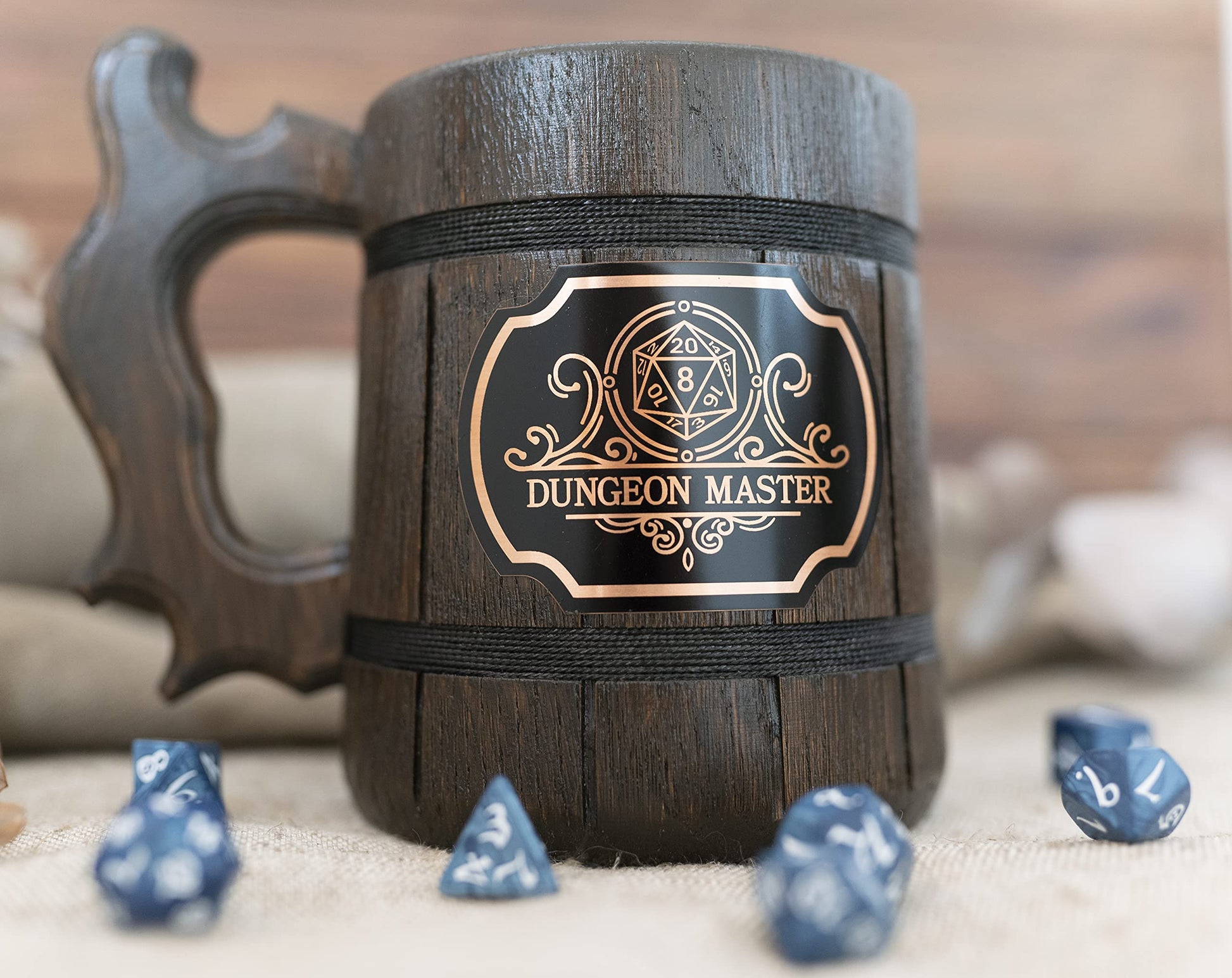 Fathers Day Gift for DM. Dungeon Master Beer Mug. Dungeon and Dragons Mug. Dungeon Master Stein. D&D Gift. Wooden Beer Stein. Best Gift. Wooden Beer Mug. Gamer Gift Beer Tankard K145 - WoodArtSupply