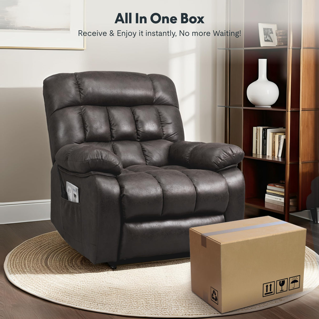 FLEXISPOT XL51 Dual OKIN Motor Power Lift Recliner Chair for Elderly, Lay Flat Electric Recliner with Massage & Heat, USB Ports, Faux Leather Reclining Sofa for Living Room Bedroom, Black FLEXISPOT