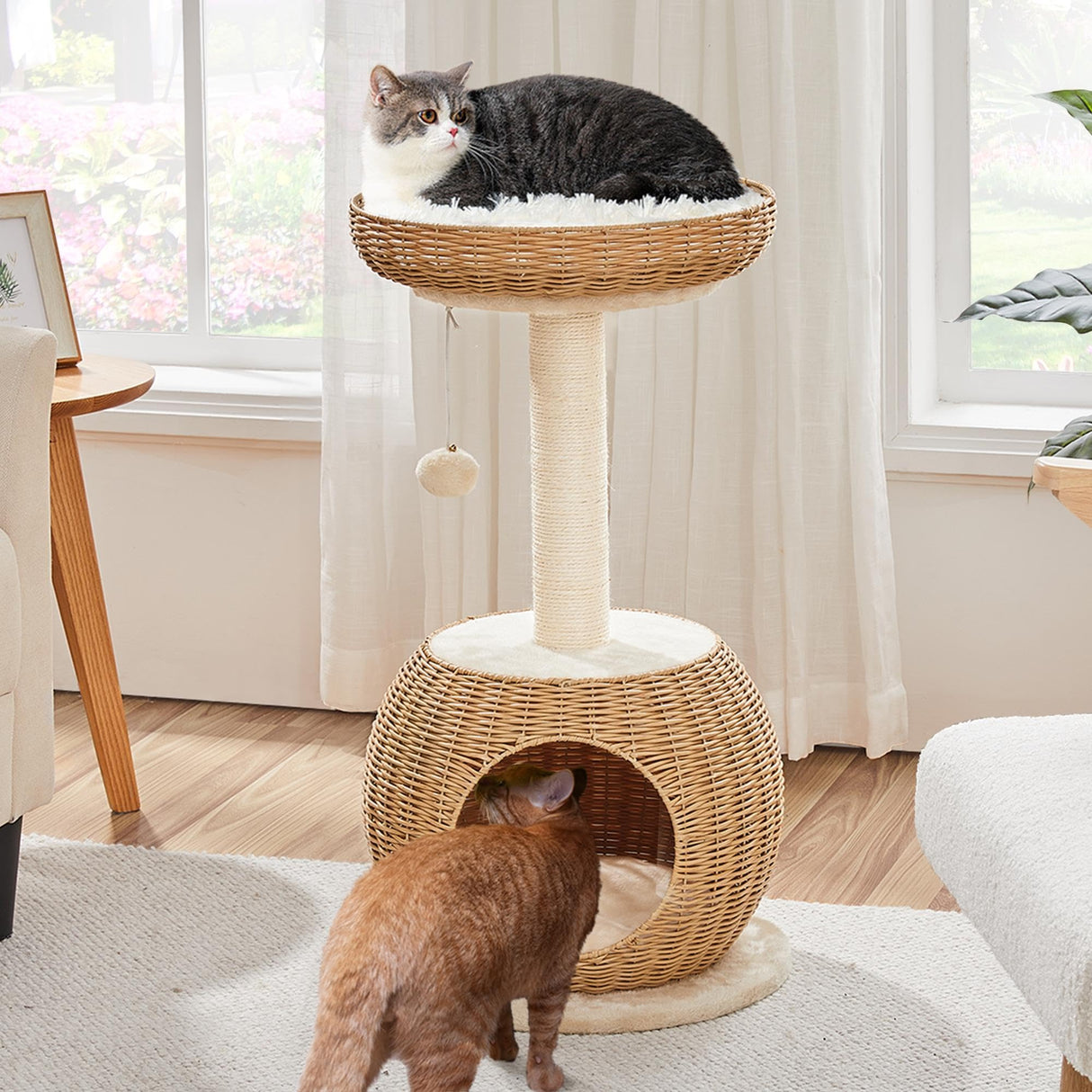 Yaheetech Cat Tree, 29.5in Rattan Cat Climbing Tower for Indoor Cats w/Scratching Post, Woven Rattan Cat Condo and Soft Cushion Top Perch, Luxury Cat House for Cats Kittens Yaheetech