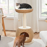 Yaheetech Cat Tree, 29.5in Rattan Cat Climbing Tower for Indoor Cats w/Scratching Post, Woven Rattan Cat Condo and Soft Cushion Top Perch, Luxury Cat House for Cats Kittens Yaheetech