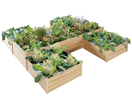 AMERLIFE 12x12x2 FT Wooden Raised Garden Bed, H-Shaped Planter Box with Double-Layer Design, 180 Cu. Ft Capacity for Outdoor Patio & Backyard AMERLIFE