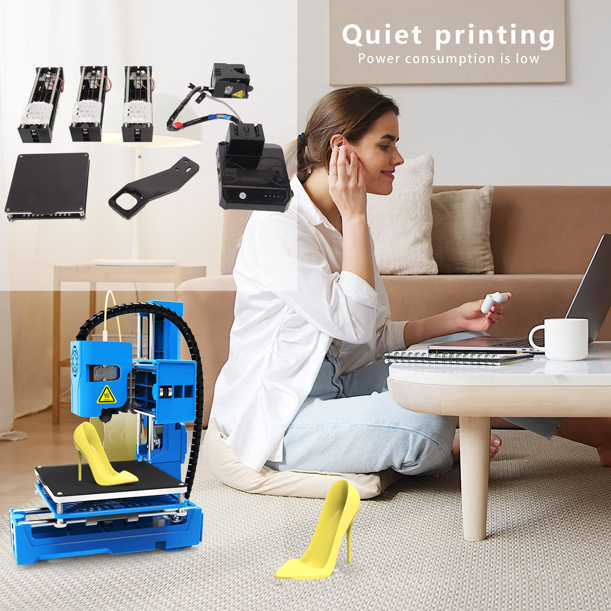 FDM Mini 3D Printer for Beginners, Smoothly Printing High Accuracy Mini 3D Printer with Uniform Heating, Quick Assembly, Easy for Kids (US Plug) Bewinner