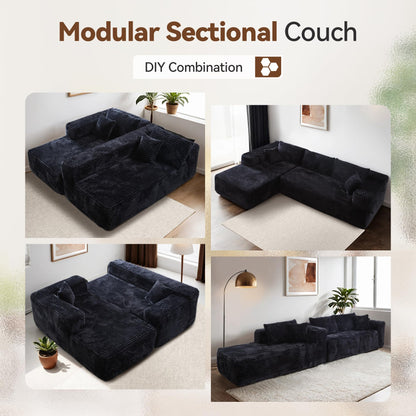 CAODOC 104" Cloud Sectional Couch with Comfy Chaise, Boneless L Shape Sofa with Deep Seat, Minimalist Modular Couches Sleeper for Living Room Bedroom Apartment Lounge,Black