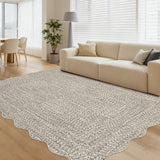 Garvee Printed Rug (Not Woven!) 8x10 Living Room Area Rug Non-Slip Washable Rugs, Farmhouse Scalloped Large Bedroom Rugs Stain Resistant Ultra-Thin Foldable Carpet for Nursery Dining Room Garvee