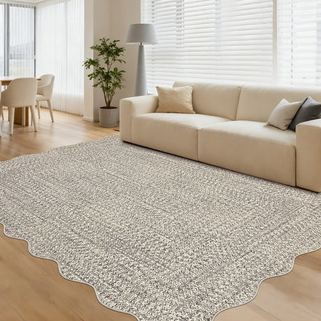 Garvee Printed Rug (Not Woven!) 8x10 Living Room Area Rug Non-Slip Washable Rugs, Farmhouse Scalloped Large Bedroom Rugs Stain Resistant Ultra-Thin Foldable Carpet for Nursery Dining Room Garvee