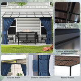 ASJMR Outdoor Lean to Gazebo 10x24FT, Hardtop Wall Mounted Gazebo with Sloping Sun Panel Roof, Awnings for Patio with Metal Frame, Double Curtains for Garden, Lawn, Backyard Deck ASJMR
