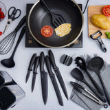 RAXCO Kitchen Utensils Set for Cooking-7 Cooking Utensils,6 Knife set Black,5 Utensil Sets,utensilios de cocina(18-in-1) RAXCO