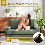 Loveseat Sofa with Solid Wood Legs,48" Small Corduroy Couches for Small Spaces, Mid Century Modern Love Seat for Living Room, Bedroom, Easy Assembly with Throw Pillow, Green Vesgantti