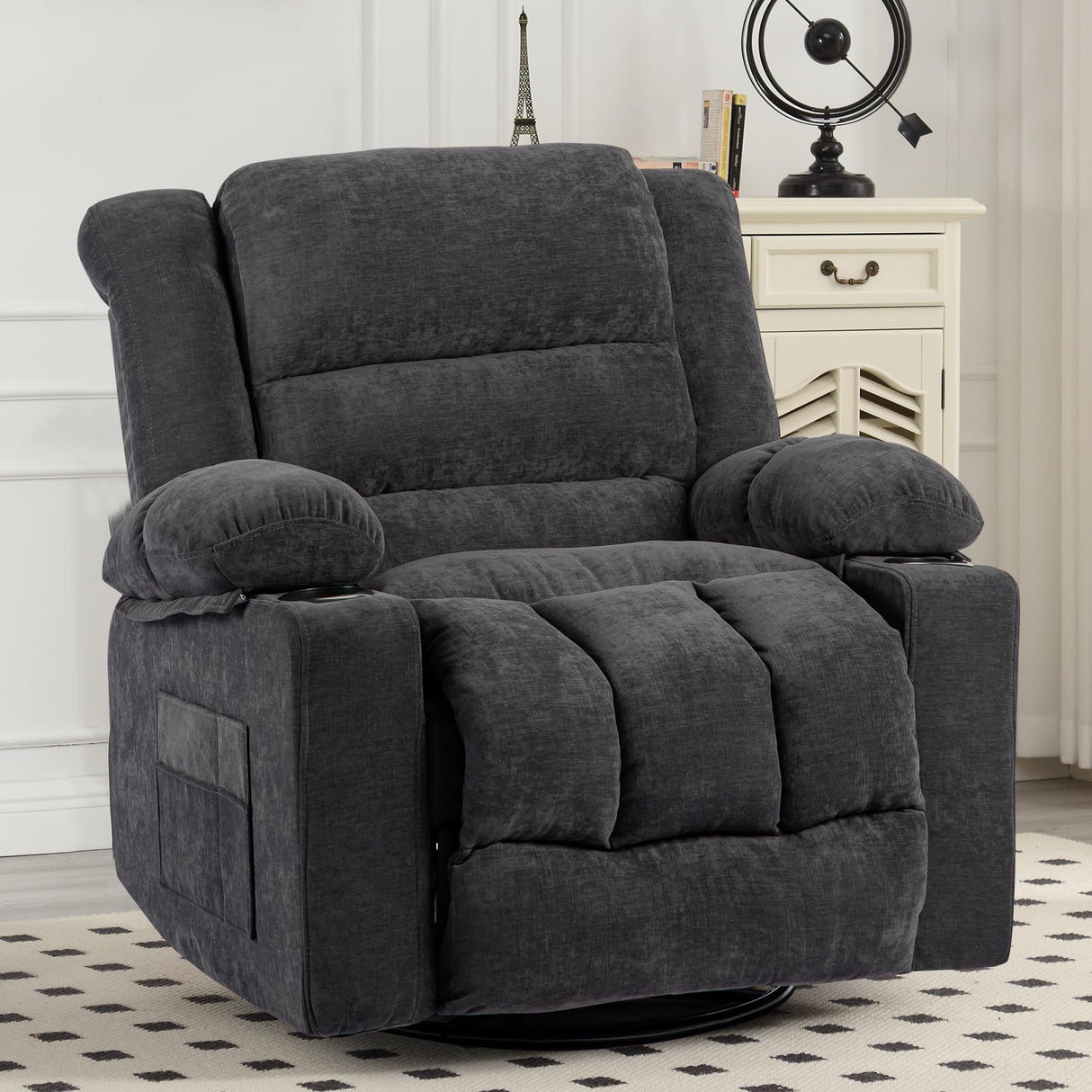 HOMYEDAMIC Recliner Chair Rocker Modern Ergonomic Lounge 360 Degree Swivel Single Sofa Seat Living Room Lounge Recliners (Americana, Grey - Chenille) HOMYEDAMIC