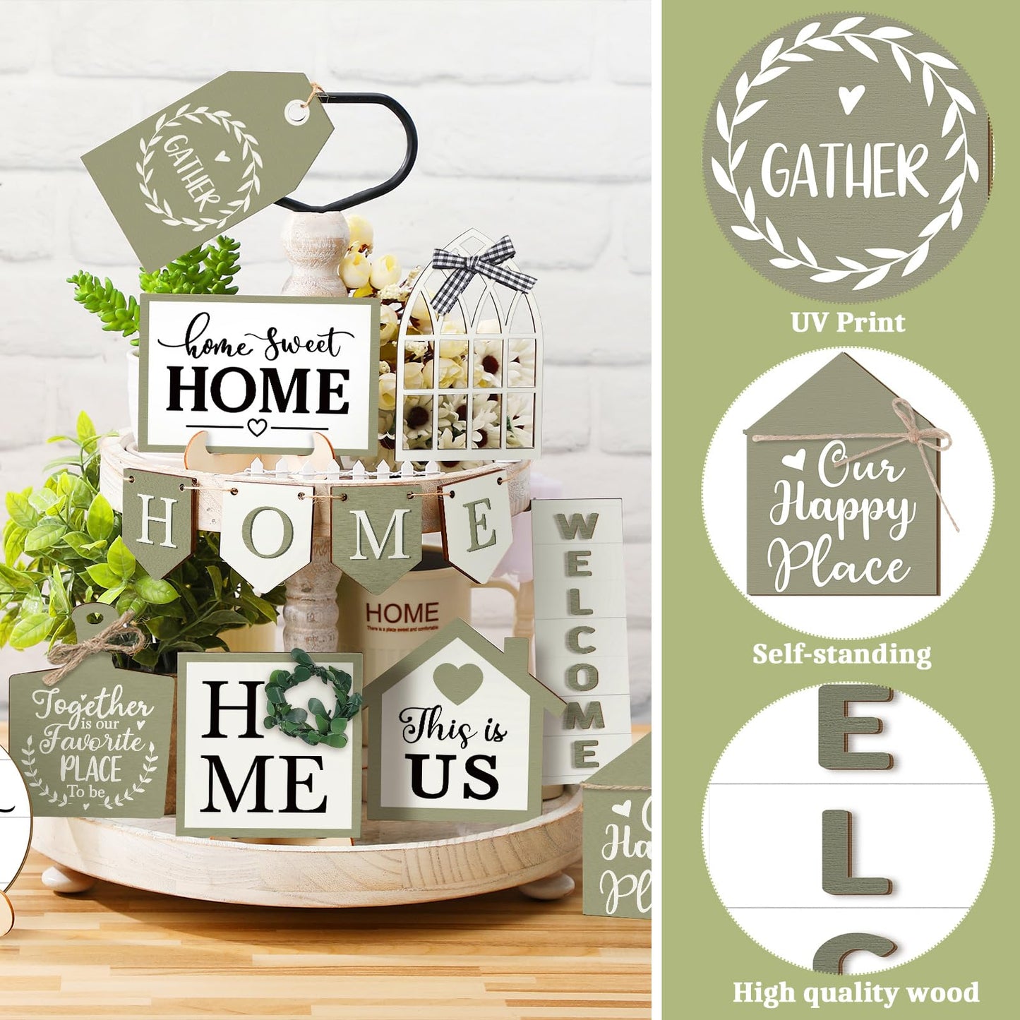 Purpeak 13 Farmhouse Tiered Tray Decor Set Sweet Home Tiered Tray Decorations Home Rustic Wooden Signs Decorative Farmhouse Kitchen Table Decor for Dining Room Country Summer Shelf Centerpiec - WoodArtSupply