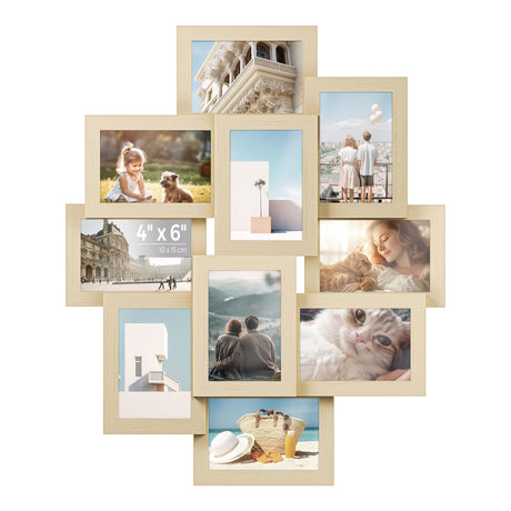 SONGMICS Collage Picture Frames, 4x6 Picture Frames Collage for Wall Decor, 10 Pack Photo Collage Frame for Gallery, Multi Family Picture Frame Set, Glass Front, Assembly Required, Natural Beige SONGMICS