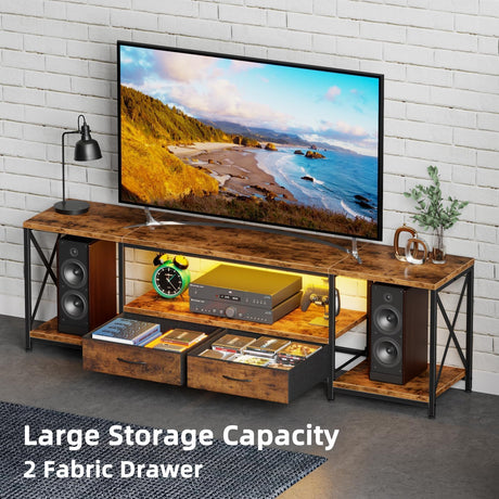 DSAFGGY LED TV Stand with Fabric Drawers, Entertainment Center for 55 60 65 Inches Television Stands with Storage Shelves for Living Room, Bedroom, TV Console Table 55" Rustic Brown DSAFGGY