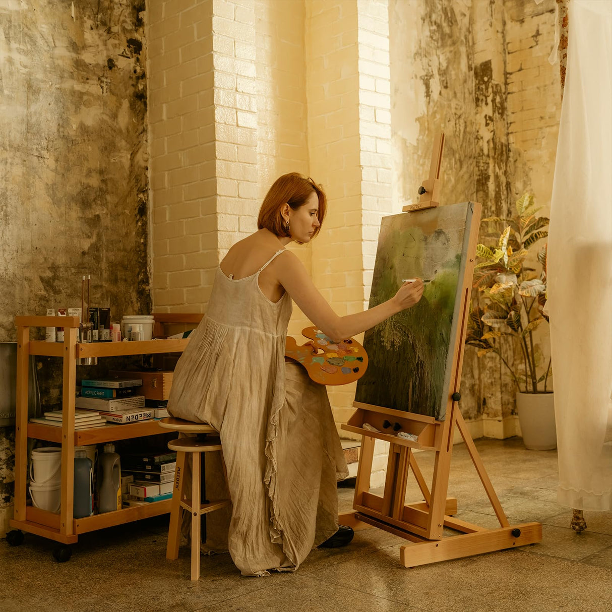 MEEDEN Large H-Frame Easel, Easel Stand for Painting, Painting Easels, Easel Stand for Display, Solid Beechwood Wooden Easels for Painting Canvas, Holds Canvases Up to 78", Natural Color MEEDEN