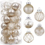 CristBest 30ct Christmas Ball Ornaments-60mm/2.36" Shatterproof Clear Plastic Xmas Balls Baubles Set with Stuffed Delicate Sparkling, Hanging Christmas Tree Decorations (Champagne Gold) CristBest