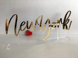 Table City Signs Tabletop Cities of The World Sign Base Personalized Custom Name Calligraphy Laser Cut Acrylic Freestanding Reception Decor Event Party Table Markers Reserved Seating Plan New York FranJohnsonHouse