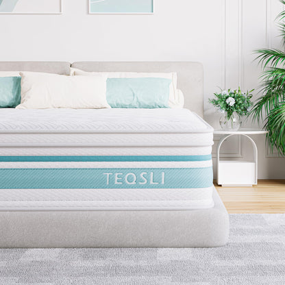 TeQsli Twin Mattress 12 inch Hybrid Mattress with Gel Memory Foam Innerspring Mattress in a Box for Pressure Relief & Cooling Sleep Twin Size Mattress, 100 Nights Trial