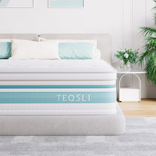 TeQsli Twin Mattress 12 inch Hybrid Mattress with Gel Memory Foam Innerspring Mattress in a Box for Pressure Relief & Cooling Sleep Twin Size Mattress, 100 Nights Trial